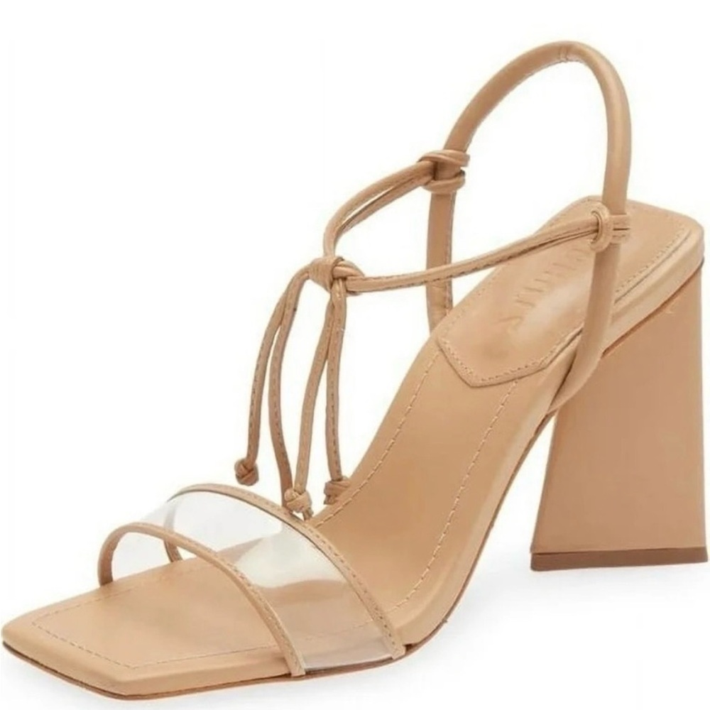 SCHUTZ Beige/Tan Clear-Strap Block Heel Sandals